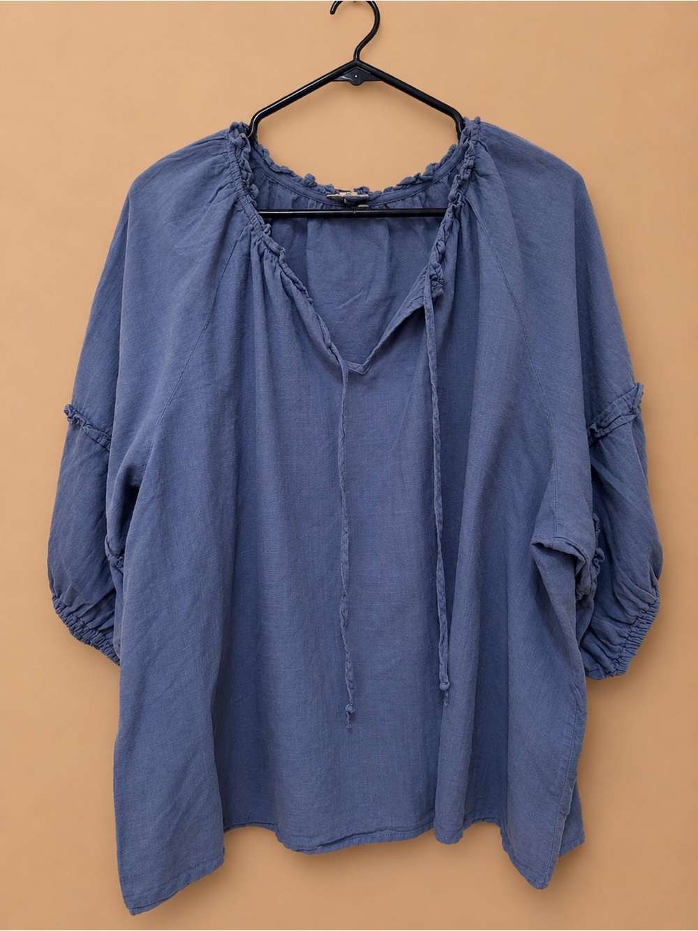 a.n.a Blue Peasant Tie-Neck Blouse